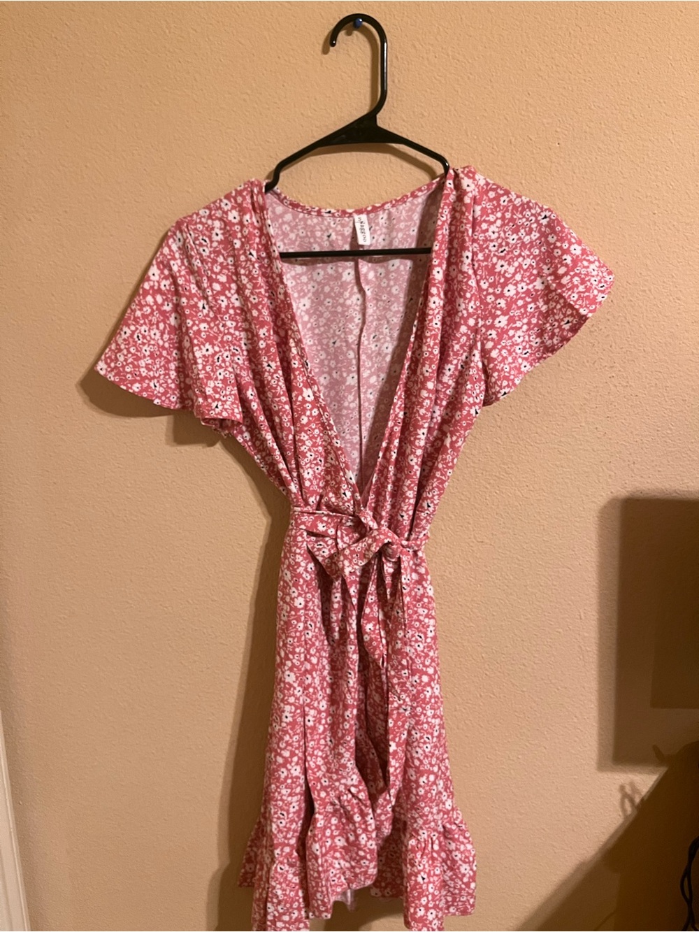 Pink Floral Wrap Dress with Tie Waist